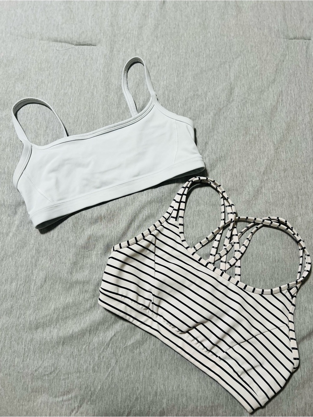 Athleta White Bralette & Black-Striped White Sports Bra Duo